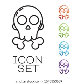 Black line Skull on crossbones icon isolated on white background. Happy Halloween party. Set icons colorful. Vector Illustration