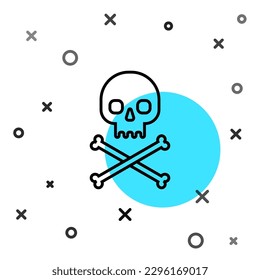 Black line Skull on crossbones icon isolated on white background. Random dynamic shapes. Vector Illustration