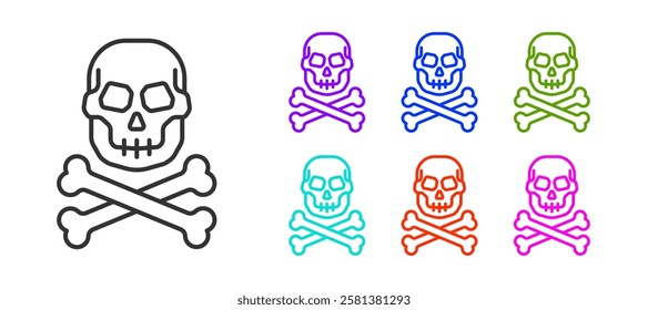 Black line Skull on crossbones icon isolated on white background. Happy Halloween party. Set icons colorful. Vector