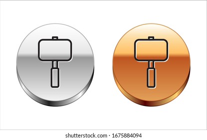 Black line Sledgehammer icon isolated on white background. Silver-gold circle button. Vector Illustration