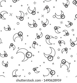 Black line Sleeping moon icon isolated seamless pattern on white background.  Vector Illustration