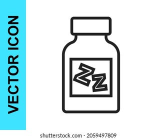 Black line Sleeping pill icon isolated on white background.  Vector