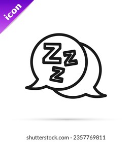 Black line Sleepy icon isolated on white background. Sleepy zzz black talk bubble.  Vector