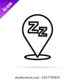 Black line Sleepy icon isolated on white background. Sleepy zzz black talk bubble.  Vector