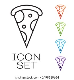 Black line Slice of pizza icon isolated on white background. Fast food menu. Set icons colorful. Vector Illustration