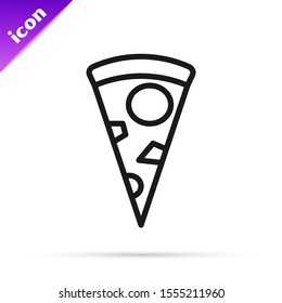 Black line Slice of pizza icon isolated on white background.  Vector Illustration