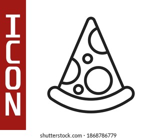 Black line Slice of pizza icon isolated on white background. Fast food menu.  Vector