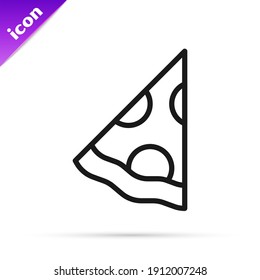 Black line Slice of pizza icon isolated on white background. Fast food menu.  Vector