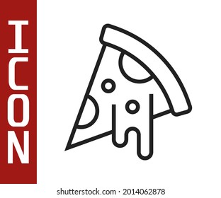 Black line Slice of pizza icon isolated on white background. Fast food menu.  Vector