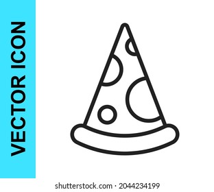 Black line Slice of pizza icon isolated on white background. Fast food menu.  Vector