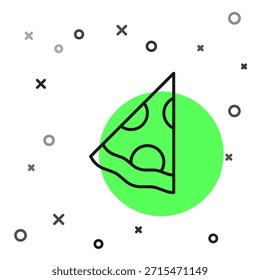 Línea negra Rebanada de icono de pizza aislado sobre fondo blanco. Comida rápida.  Vector