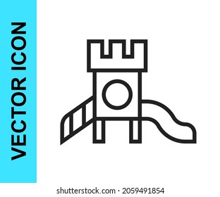 Black line Slide playground icon isolated on white background. Childrens slide.  Vector