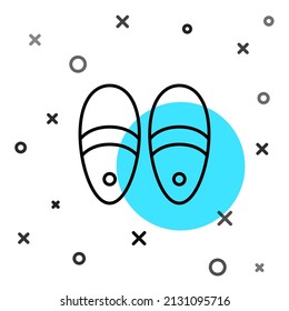 Black line Slippers icon isolated on white background. Flip flops sign. Random dynamic shapes. Vector