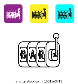 Black line Slot machine icon isolated on white background. Set icons colorful square buttons. Vector Illustration