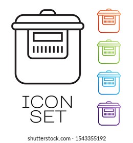 Black line Slow cooker icon isolated on white background. Electric pan. Set icons colorful. Vector Illustration