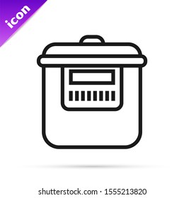 Black line Slow cooker icon isolated on white background. Electric pan.  Vector Illustration