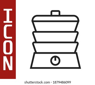 Black line Slow cooker icon isolated on white background. Electric pan.  Vector