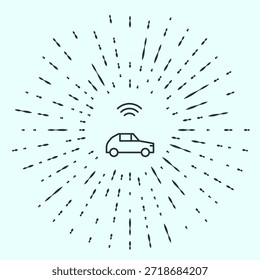 Black line Smart car system with wireless connection icon isolated on grey background. Abstract circle random dots. Vector