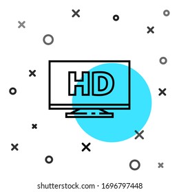 Pantalla inteligente en línea negra con icono de la tecnología de vídeo HD aislado en fondo blanco. Formas dinámicas aleatorias. Ilustración vectorial
