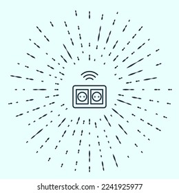 Black line Smart electrical outlet system icon isolated on grey background. Power socket. Internet of things concept with wireless connection. Abstract circle random dots. Vector