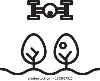 Black line Smart farm with drone control and tree icon isolated on white background. Innovation technology for agricultural company.  Vector Illustration
