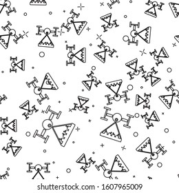 Black line Smart farm with drone control collects harvest icon isolated seamless pattern on white background. Innovation technology for agricultural company.  Vector Illustration