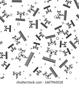 Black line Smart farm with drone control for seed planting icon isolated seamless pattern on white background. Innovation technology for agricultural company.  Vector Illustration