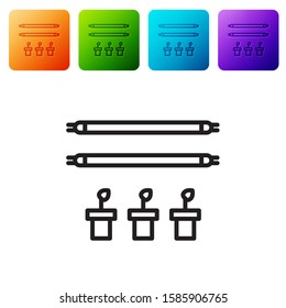 Black line Smart farm with light bulb and plant symbol icon isolated on white background. Set icons in color square buttons. Vector Illustration
