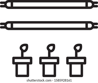 Black line Smart farm with light bulb and plant symbol icon isolated on white background.  Vector Illustration