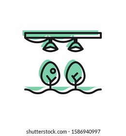 Black line Smart farm with light bulb and plant symbol icon isolated on white background.  Vector Illustration