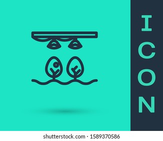 Black line Smart farm with light bulb and plant symbol icon isolated on green background.  Vector Illustration