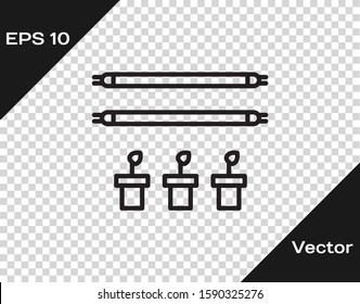 Black line Smart farm with light bulb and plant symbol icon isolated on transparent background. Vector Illustration