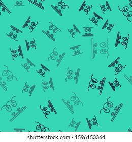 Black line Smart farm with light bulb and plant symbol icon isolated seamless pattern on green background.  Vector Illustration