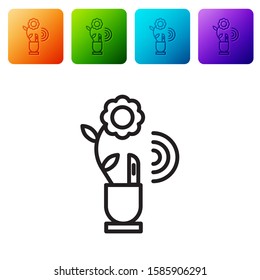 Black line Smart farming technology - farm automation system in app icon isolated on white background. Set icons in color square buttons. Vector Illustration