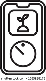 Black line Smart farming technology - timer farm automation system in app icon isolated on white background.  Vector Illustration