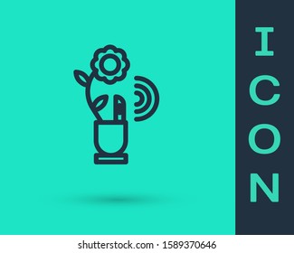 Black line Smart farming technology - farm automation system in app icon isolated on green background.  Vector Illustration