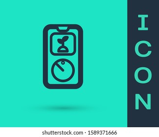 Black line Smart farming technology - timer farm automation system in app icon isolated on green background.  Vector Illustration