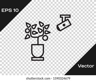 Black line Smart farming technology - farm automation system in app icon isolated on transparent background.  Vector Illustration