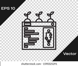 Black line Smart farming technology - farm automation system in app icon isolated on transparent background.  Vector Illustration