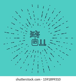 Black line Smart farming technology - farm automation system in app icon isolated on green background. Abstract circle random dots. Vector Illustration