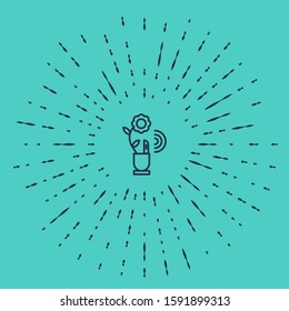 Black line Smart farming technology - farm automation system in app icon isolated on green background. Abstract circle random dots. Vector Illustration