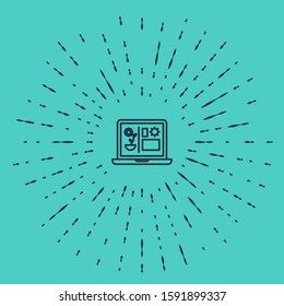 Black line Smart farming technology - farm automation system icon isolated on green background. Abstract circle random dots. Vector Illustration