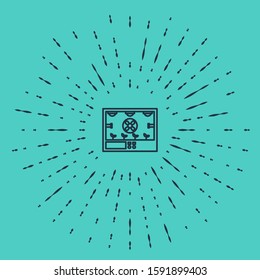 Black line Smart farming technology - farm automation system icon isolated on green background. Abstract circle random dots. Vector Illustration