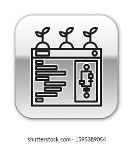 Black line Smart farming technology - farm automation system in app icon isolated on white background. Silver square button. Vector Illustration