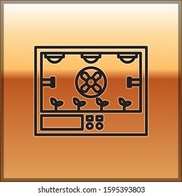 Black line Smart farming technology - farm automation system icon isolated on gold background.  Vector Illustration