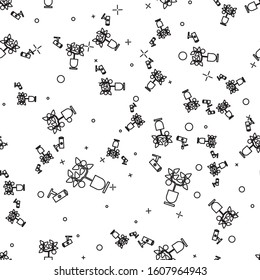 Black line Smart farming technology - farm automation system in app icon isolated seamless pattern on white background.  Vector Illustration