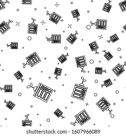 Black line Smart farming technology - timer farm automation system in app icon isolated seamless pattern on white background.  Vector Illustration