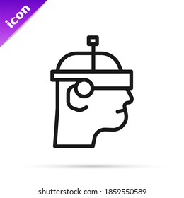 Línea negra Gafas inteligentes montadas sobre el icono de los espectáculos aislados sobre fondo blanco. Gafas inteligentes de electrónica con cámara y pantalla.  Vector