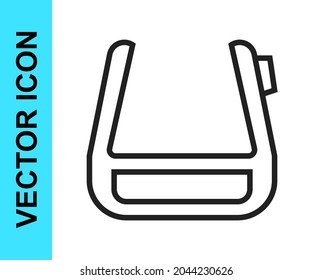 Black line Smart glasses mounted on spectacles icon isolated on white background. Wearable electronics smart glasses with camera and display.  Vector