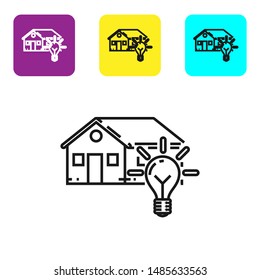Black line Smart house and light bulb icon isolated on white background. Set icons colorful square buttons. Vector Illustration
